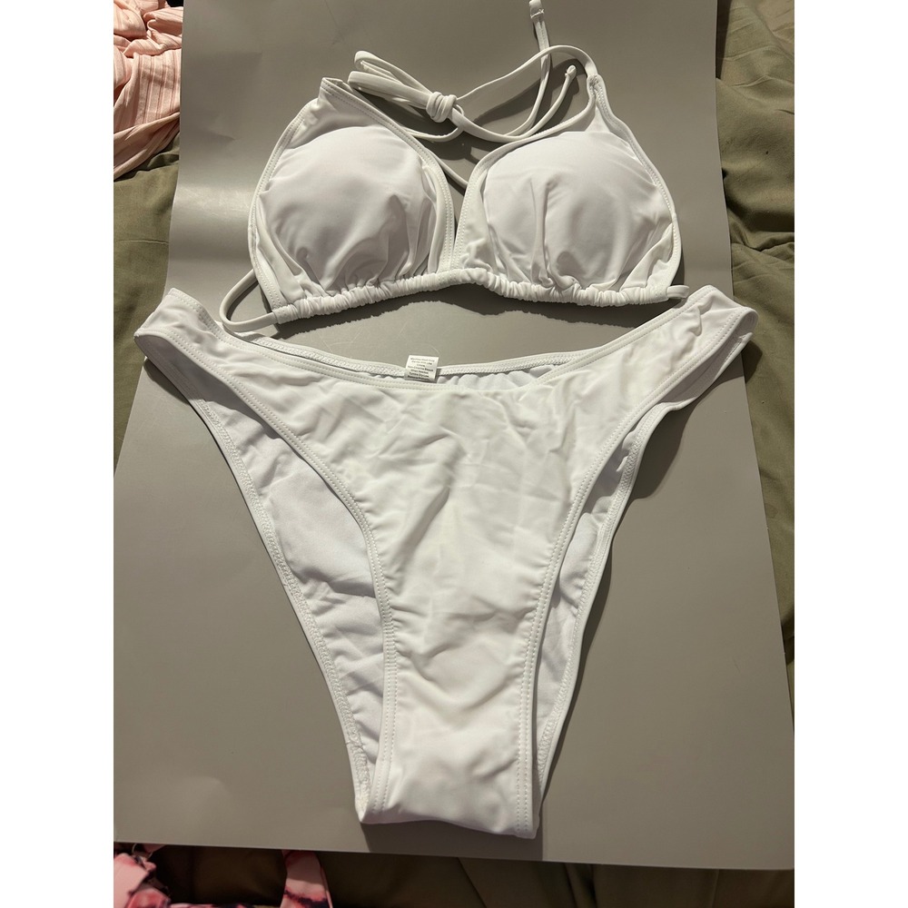 Womens White Triangle Bikini Set High Cut Cheeky Two Piece Swimsuit Size XL